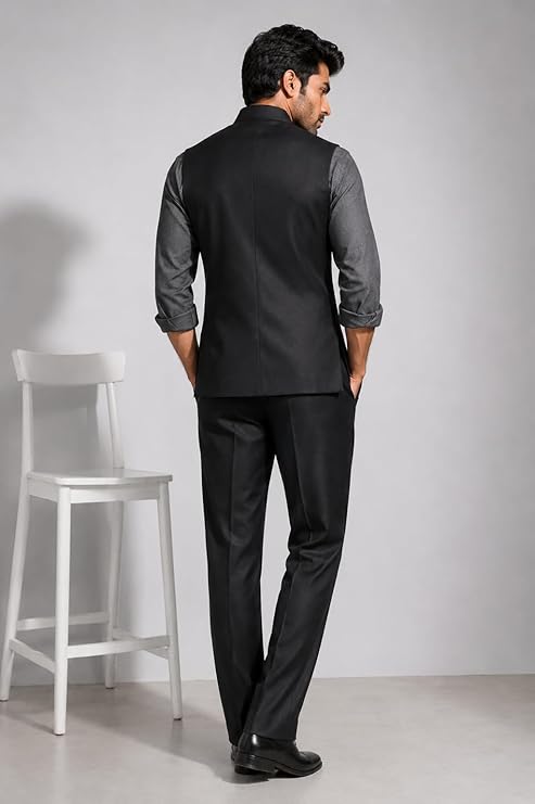 Men Black Nehru Jacket - Image 5