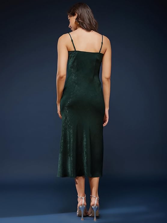 FableStreet Satin Cowl Neck Slip Dress - Olive - Image 2