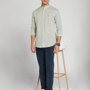 U.S. Polo ASSN. Men's Solid Cotton Linen Mandarin Collar Full Sleeve Shirts