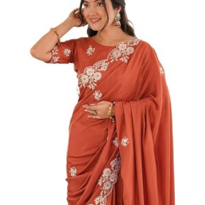 Women's Silk Blend Scalloped Border Sequin Embroidery Saree