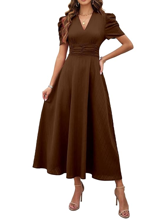 Shasmi Girl's & Women's Solid Color V-Neck A-Line Maxi Dress for Women |