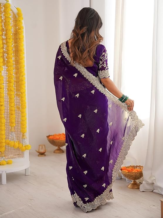 SIRIL Women's Tissue Silk Sequence Embroidery Saree - Image 3