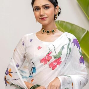 Women's Cotton Linen Printed Saree