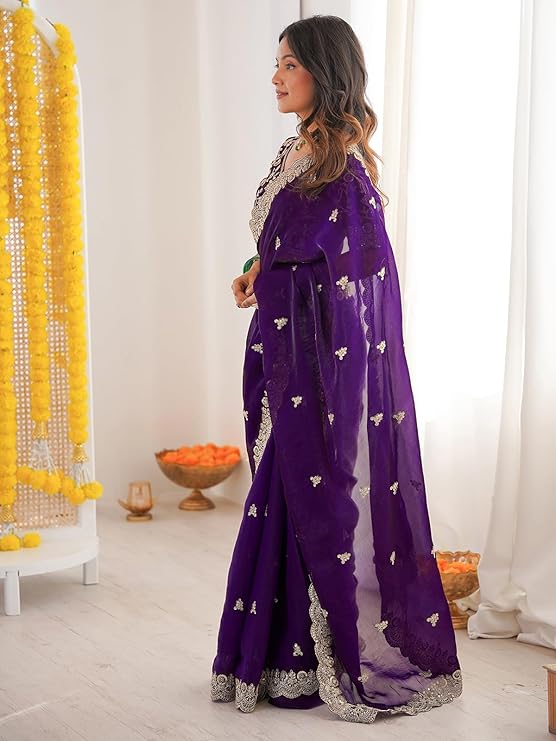 SIRIL Women's Tissue Silk Sequence Embroidery Saree - Image 5
