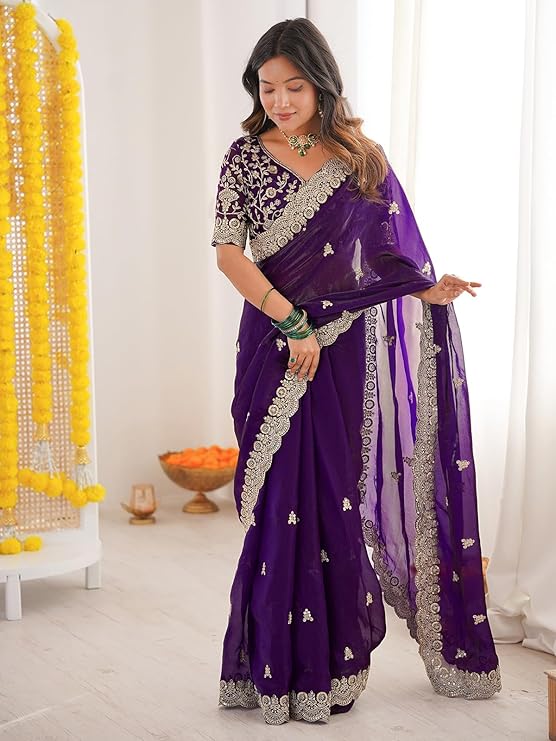 SIRIL Women's Tissue Silk Sequence Embroidery Saree - Image 6
