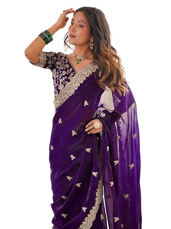 SIRIL Women's Tissue Silk Sequence Embroidery Saree