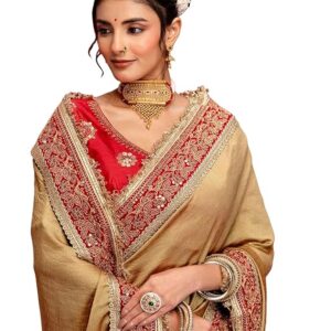 SIRIL Women's Vichitra Silk Sequins Embroidery Lace Saree