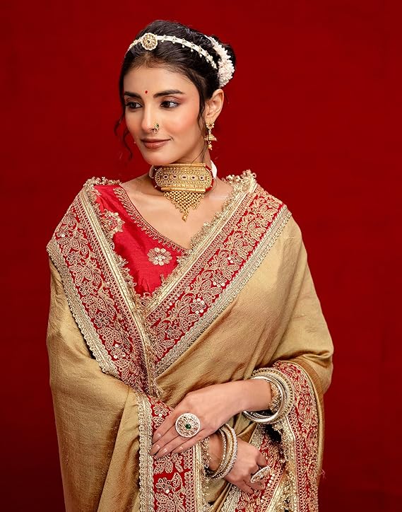SIRIL Women's Vichitra Silk Sequins Embroidery Lace Saree - Image 2