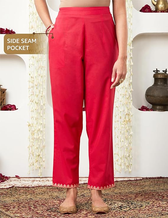 Women's Embroidered Cotton Kurta Pant Set with Dupatta - Image 4