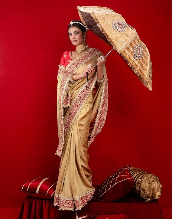 SIRIL Women's Vichitra Silk Sequins Embroidery Lace Saree - Image 3