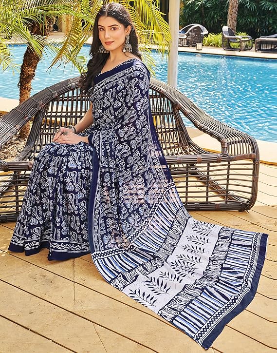 Women's Cotton Printed Ready To Wear One Minute Saree - Image 5