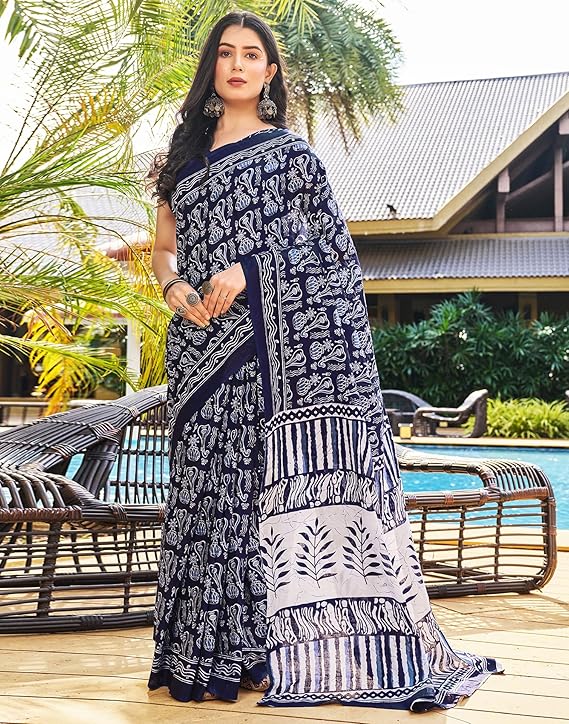 Women's Cotton Printed Ready To Wear One Minute Saree - Image 3