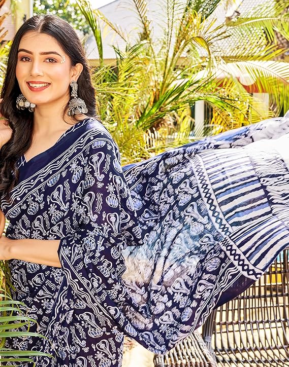 Women's Cotton Printed Ready To Wear One Minute Saree - Image 4