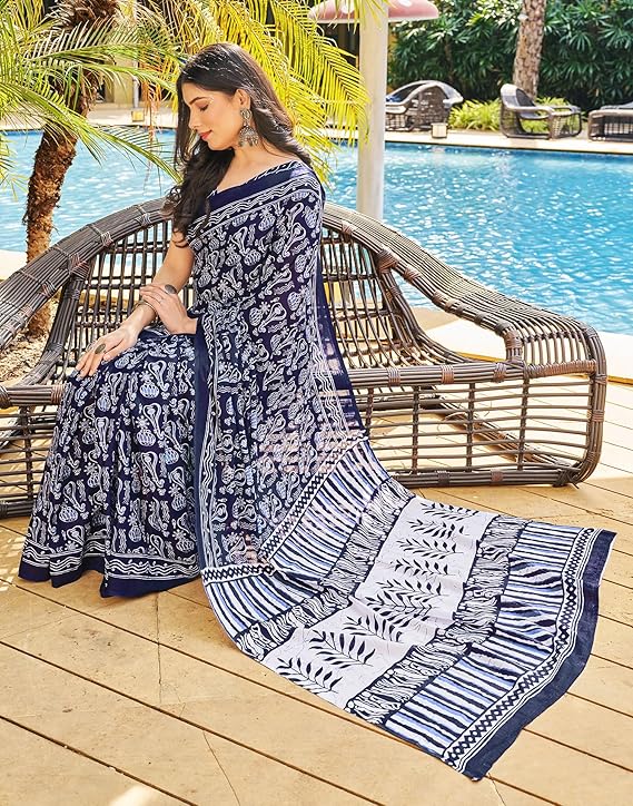Women's Cotton Printed Ready To Wear One Minute Saree - Image 2