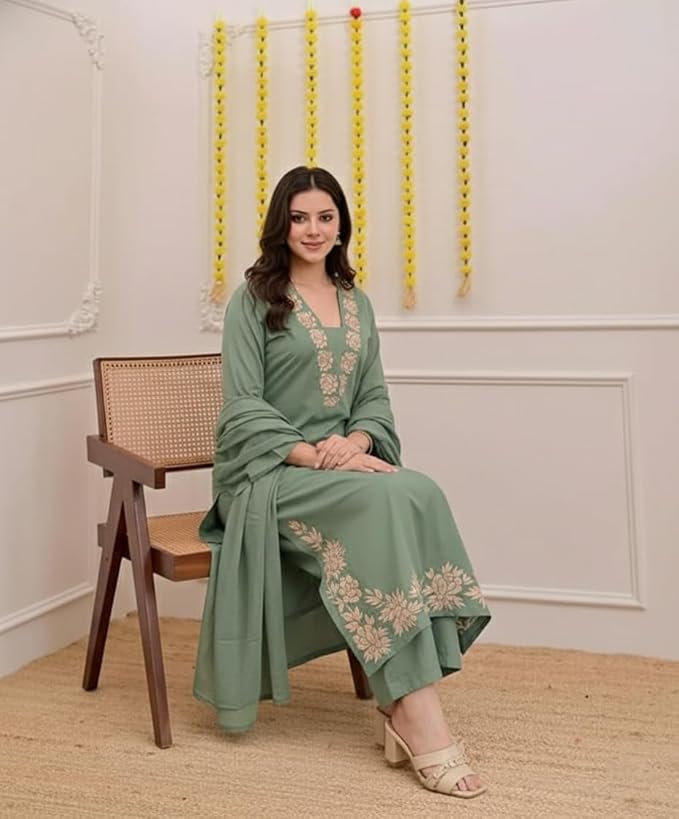 Pure Cotton Embroidered Kurta Set for Women - Image 2