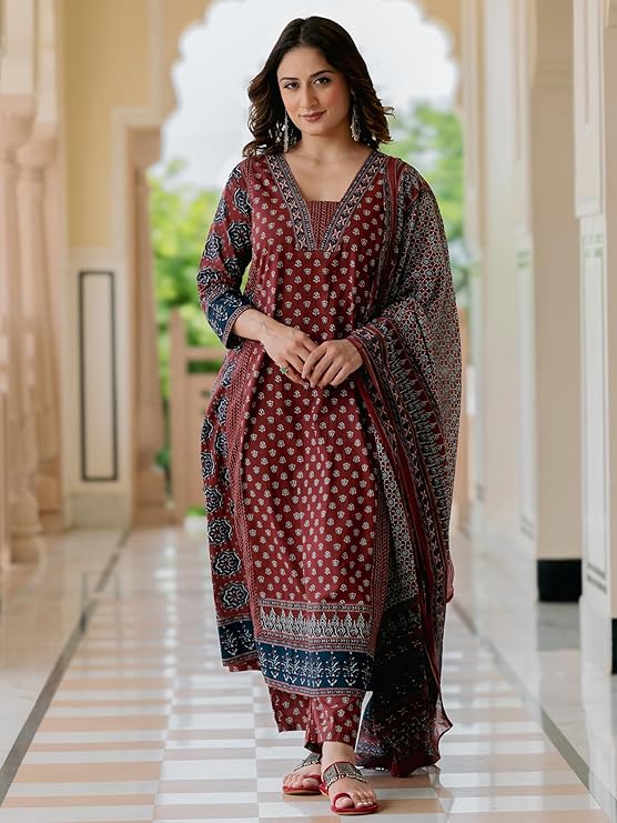 Arayna Women's A-Line Kurta Set with Pant and Dupatta for Women