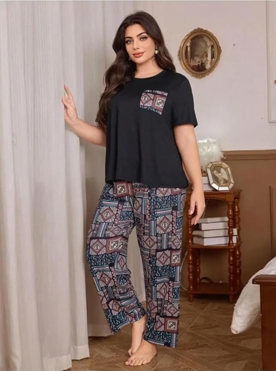 Celary Women's Cotton Blend Printed Night Suit Set