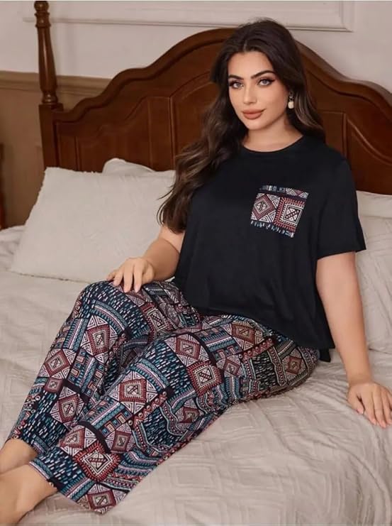 Celary Women's Cotton Blend Printed Night Suit Set