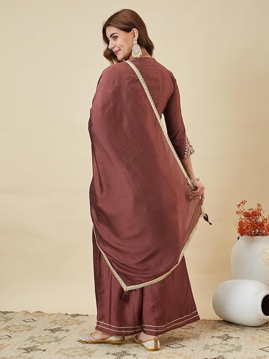 MOKOSH Women’s Silk Embroidery Kurta Sharara Set with Dupatta
