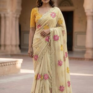SIRIL shimmer georgette embroidered saree