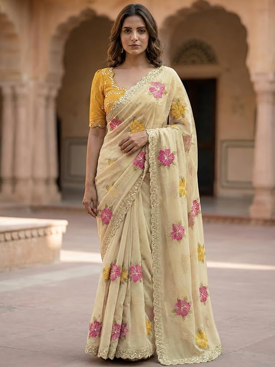 SIRIL shimmer georgette embroidered saree