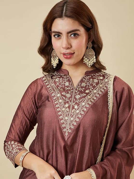 MOKOSH Women’s Silk Embroidery Kurta Sharara Set with Dupatta