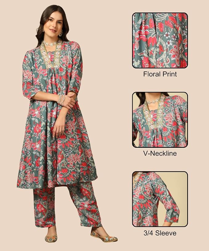 GRECIILOOKS women's printed cotton kurta set