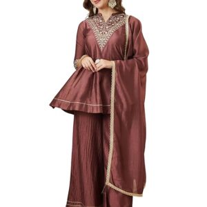 MOKOSH Women’s Silk Embroidery Kurta Sharara Set with Dupatta