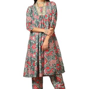 GRECIILOOKS women's printed cotton kurta set