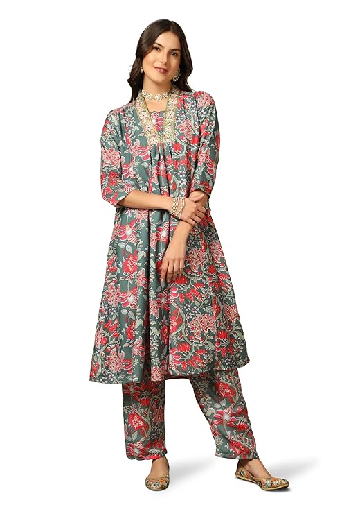 GRECIILOOKS women's printed cotton kurta set