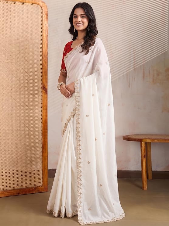Elegant white chiffon saree