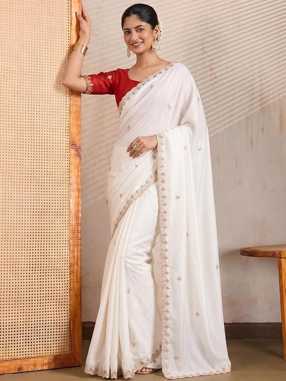 Elegant white chiffon saree