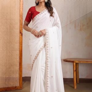 Elegant white chiffon saree