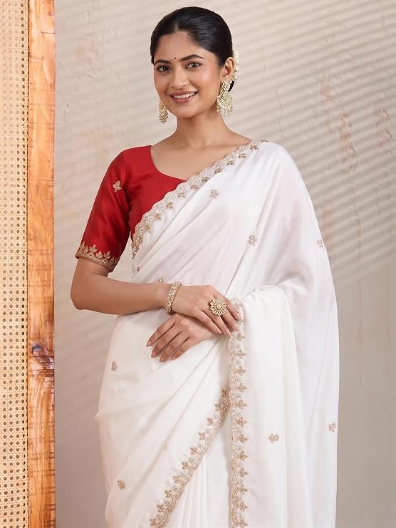Elegant white chiffon saree