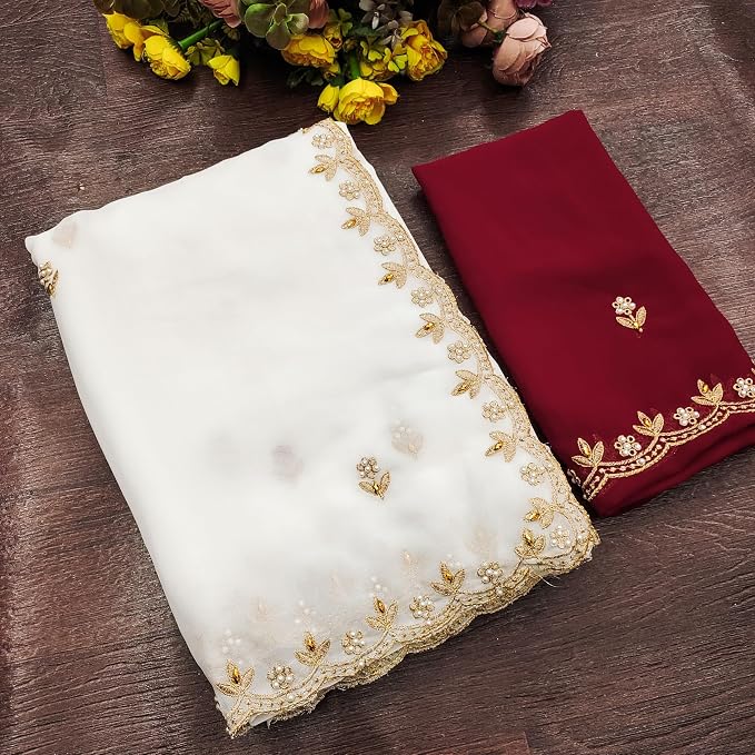 Elegant white chiffon saree